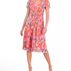 NWT - Jessica Howard - Printed Chiffon Twist-Front Midi Dress - Sz 14